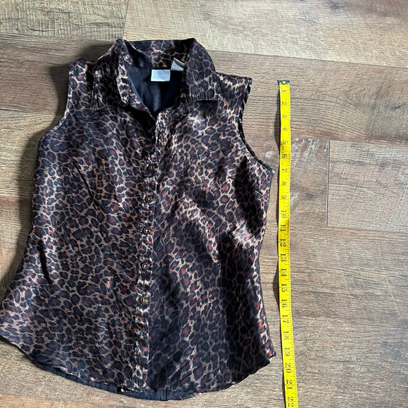 Women's Studio C Leopard Print Sleeveless Button Down Shirt S Brown Black - Picture 8 of 13
